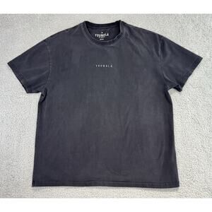 YoungLA T-Shirt Mens Medium Black Faded Tee Short Sleeve Crew Neck Logo Relaxed